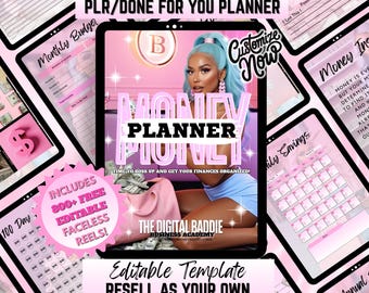 Money Planner Template to Resell | Easy Done-For-You PLR Budget & Money Tracker Digital Planner Editable in Canva and GoodNotes pink