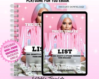 PLR, Lista de proveedores de belleza, proveedores, ebook de proveedores PLR, Listo para ti, editable, plantilla de Canva, ebook de belleza, Lista de proveedores