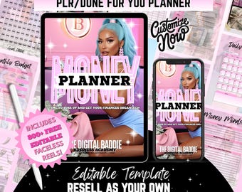 PLR Money Planner with resell rights PLR digital planner DFY Budget planner Done For You Money Tracker Money Challenge Goodnotes Planner