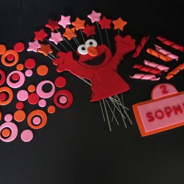 Girls Elmo inspired Fondant  Cake Toppers Complete Set Cake Decorations