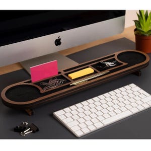 Ensemble de rangement pour bureau en bois - Plateau de bureau en noyer, conception modulaire, accessoires de bureau personnalisés, organiseur de bureau en bois