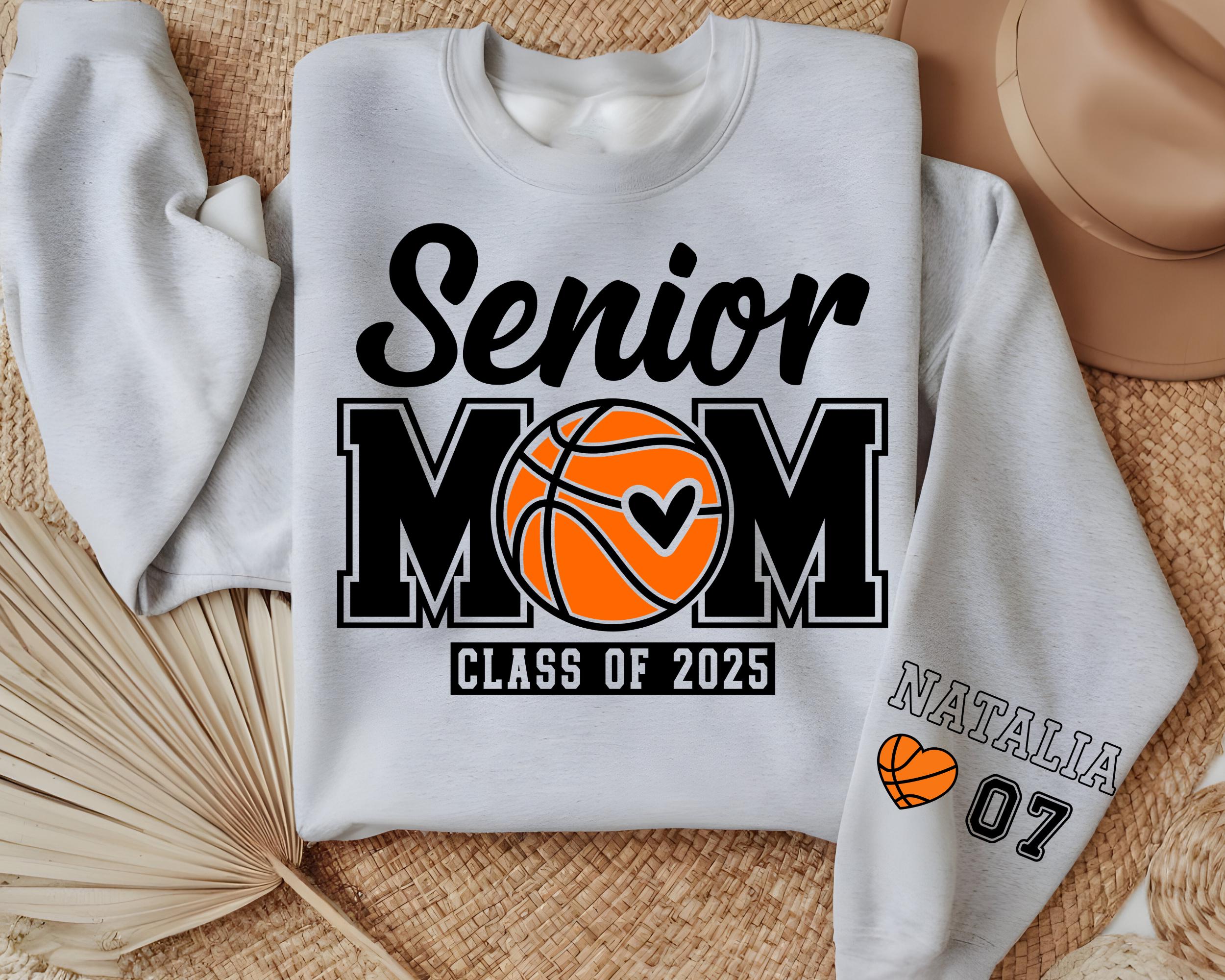 Custom Senior Basketball Mom Sweatshirt, Personalized Basketball Senior Mama 2025,  2025 Senior Mom Night Basketball Gift Name And Number