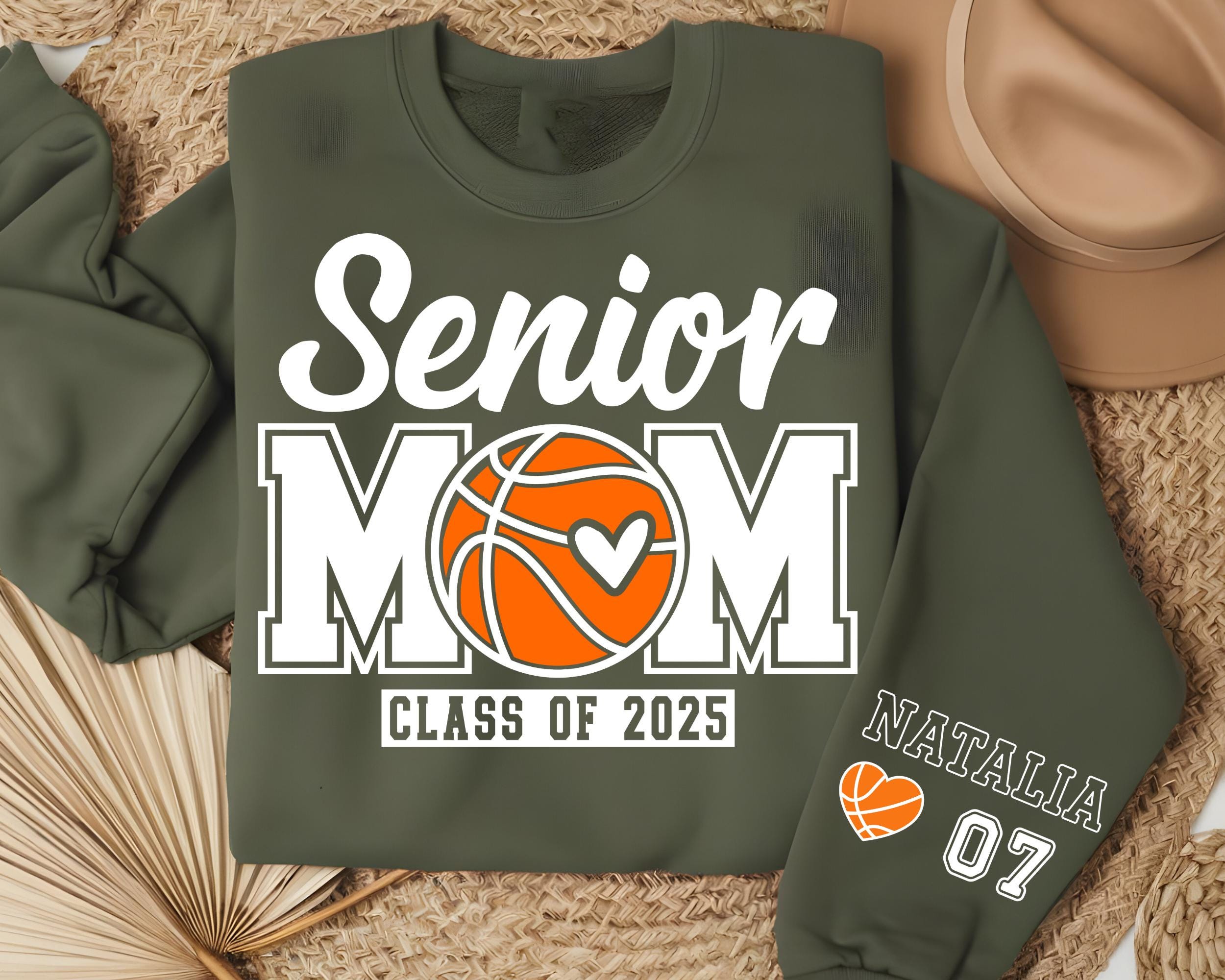 Custom Senior Basketball Mom Sweatshirt, Personalized Basketball Senior Mama 2025,  2025 Senior Mom Night Basketball Gift Name And Number