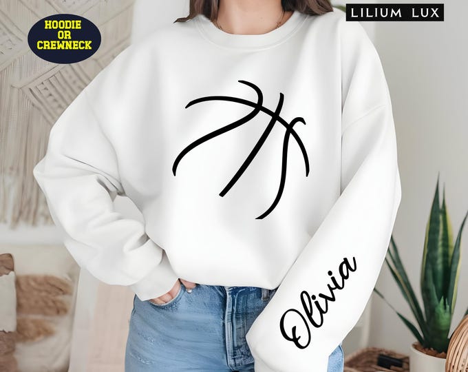 Personalized Basketball Sweatshirt, Custom Name Sleeve, Bball Silhouette Hoodie