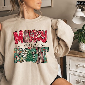 Merry and Bright Sweatshirt, Christmas Sweatshirt, Family Christmas Sweatshirt, Christmas Sweatshirts for Women, Merry Christmas Shirt