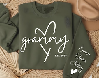 Custom Grandma Sweatshirt: Grandkids Names on Sleeve, Grammy Gift