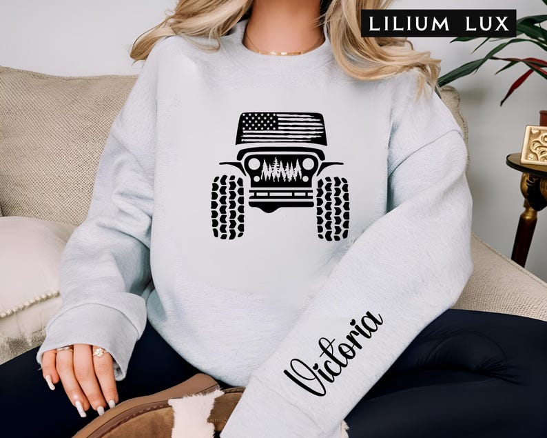 American Flag Offroad 4WD Sweatshirt, Jeep Lover Gift image 3