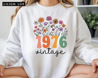 1976 Vintage Floral Sweatshirt: Retro 50th Birthday Gift