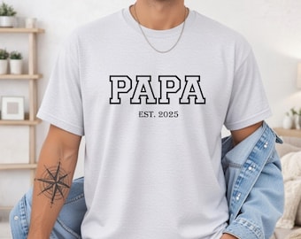 Papa EST T-Shirt, Fathers Day Papa Shirts, Custom Grandpa Gift
