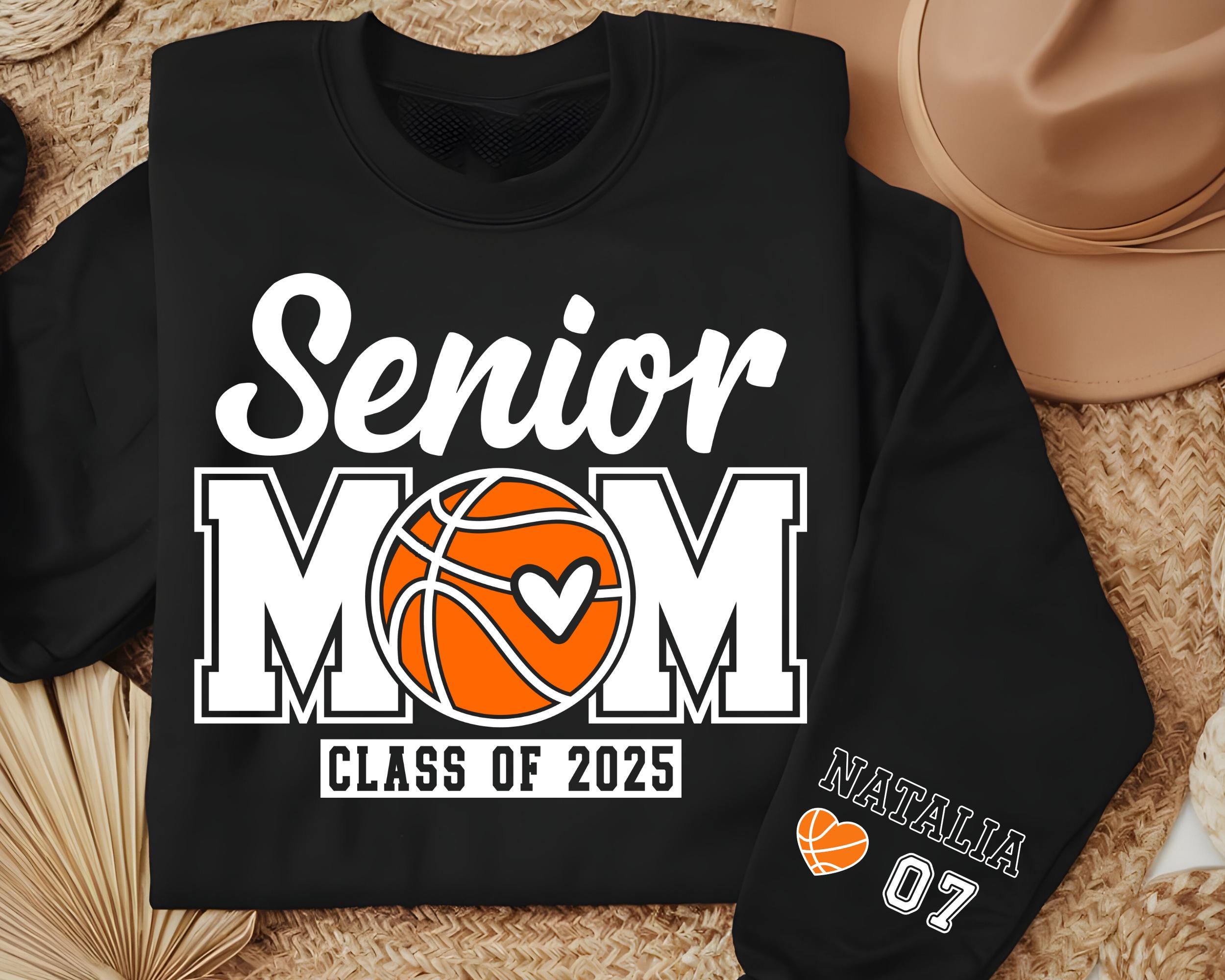 Custom Senior Basketball Mom Sweatshirt, Personalized Basketball Senior Mama 2025,  2025 Senior Mom Night Basketball Gift Name And Number