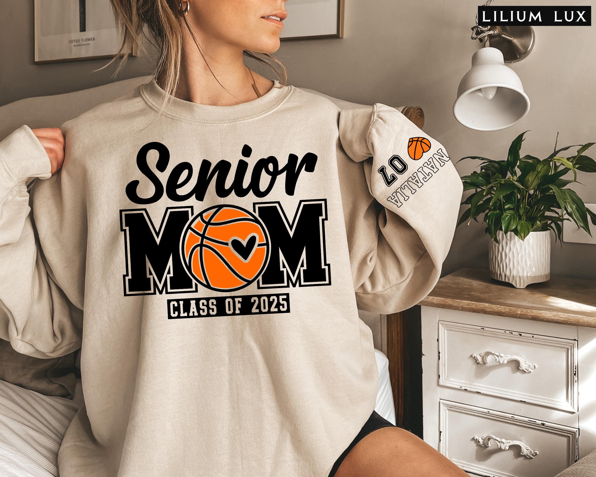 Custom Senior Basketball Mom Sweatshirt, Personalized Basketball Senior Mama 2025,  2025 Senior Mom Night Basketball Gift Name And Number