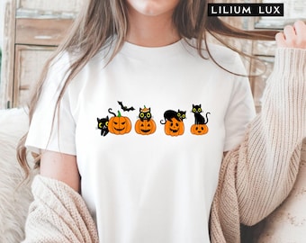 Halloween Cat Shirt, Pumpkin Black Cats, Fall Graphic Tee