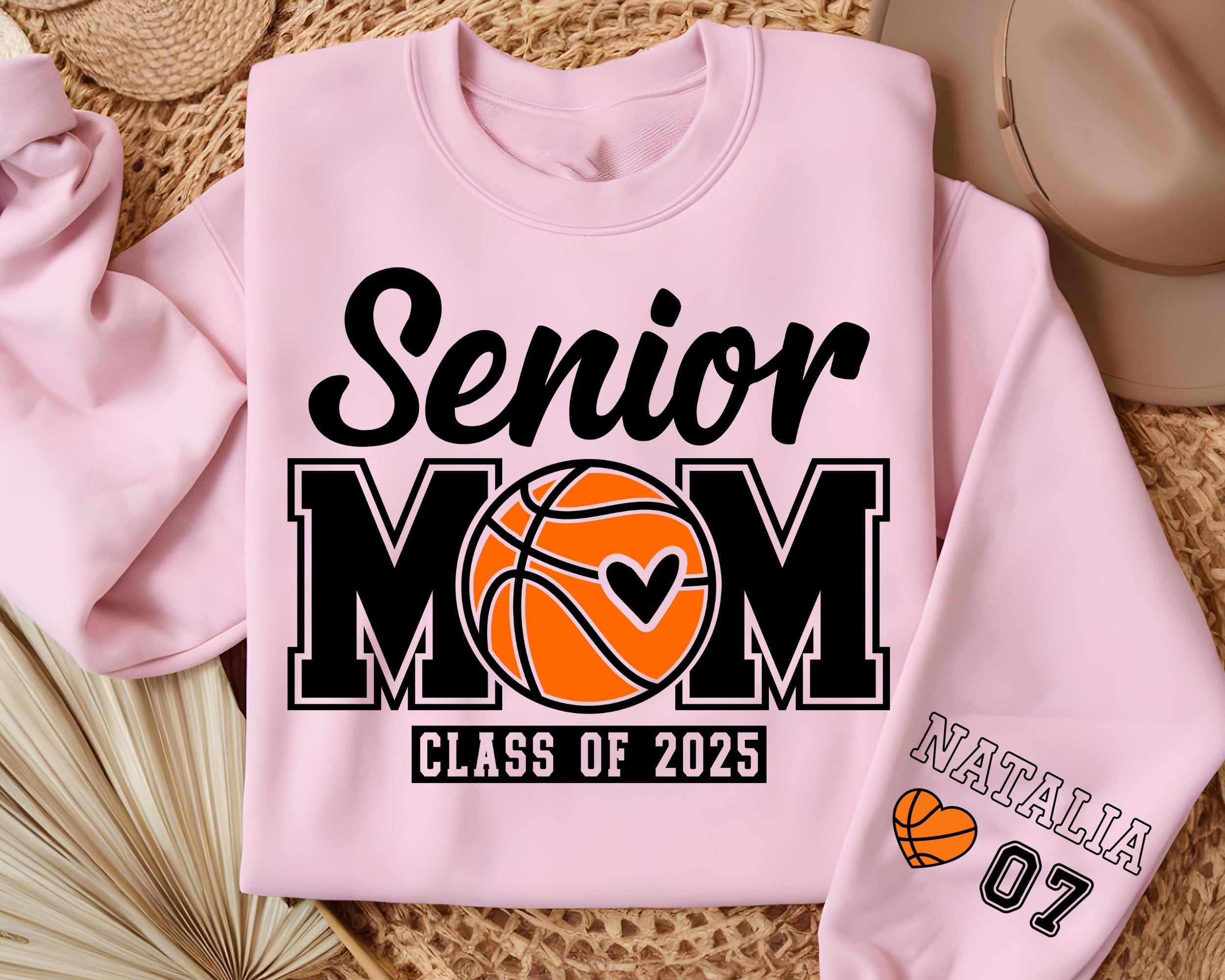 Custom Senior Basketball Mom Sweatshirt, Personalized Basketball Senior Mama 2025,  2025 Senior Mom Night Basketball Gift Name And Number
