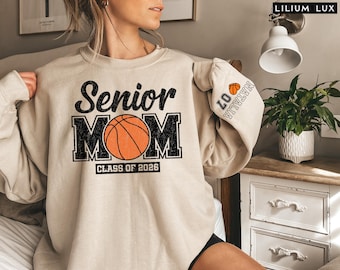 Custom Senior Basketball Mom Sweatshirt, Personalized Basketball Senior Mama Crewneck 2026 Senior Night Basketball Gift Name And Number Tee