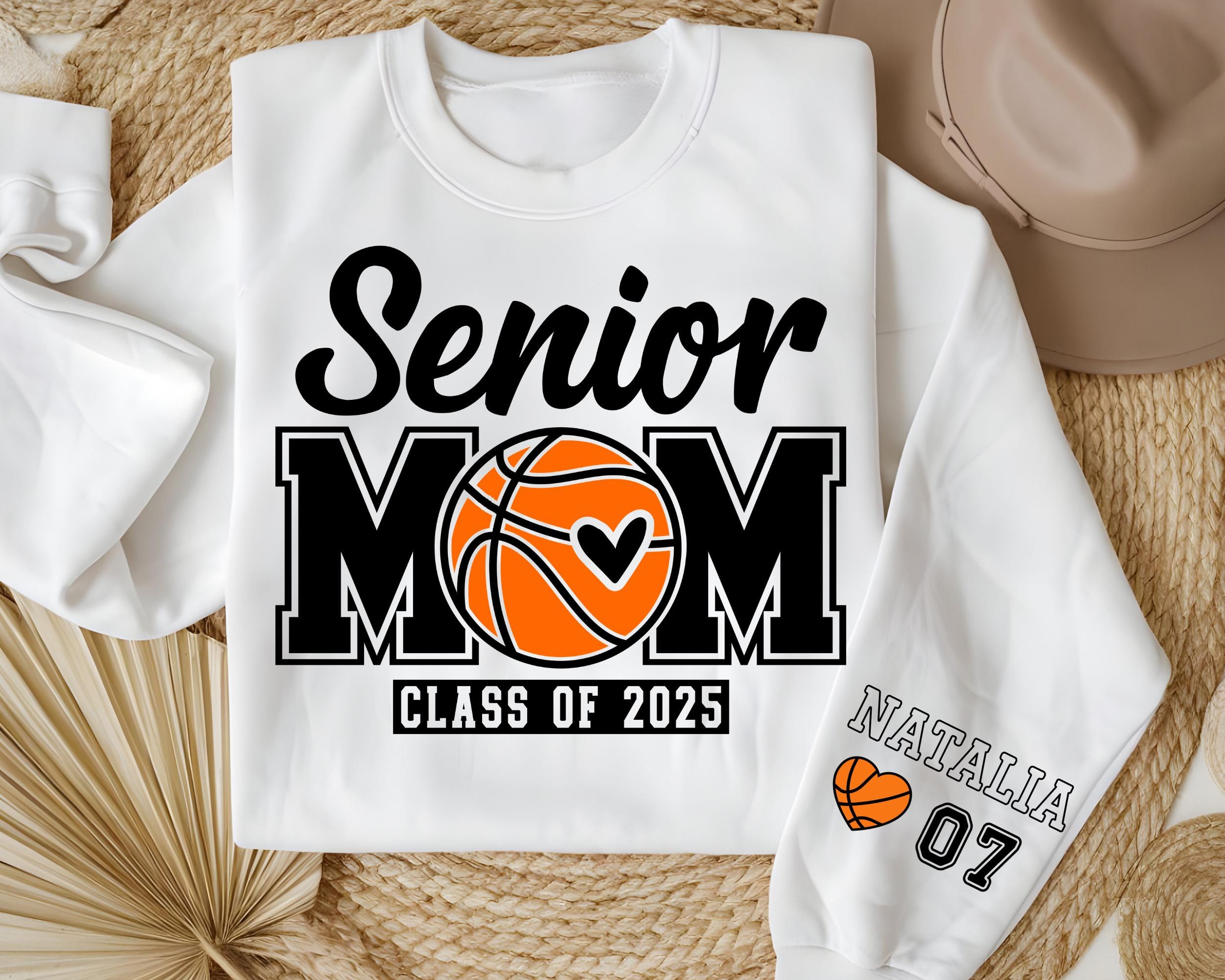 Custom Senior Basketball Mom Sweatshirt, Personalized Basketball Senior Mama 2025,  2025 Senior Mom Night Basketball Gift Name And Number