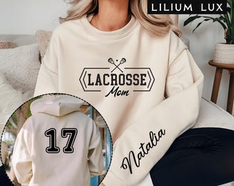 Personalized  Lacrosse Mom Sweatshirt: Custom Name & Number Hoodie