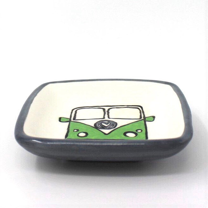 hostess gift hand painted gift card holder cheese ball dish jewelry dish dip bowl green square dish teacher gift key dish VW van