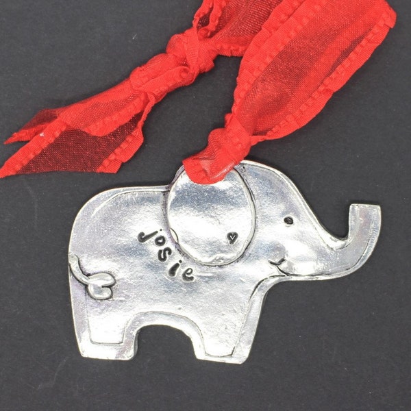 elephant pewter ornament | christmas | gift |stocking stuffer | presents | personalized | child's ornament | secret santa gift