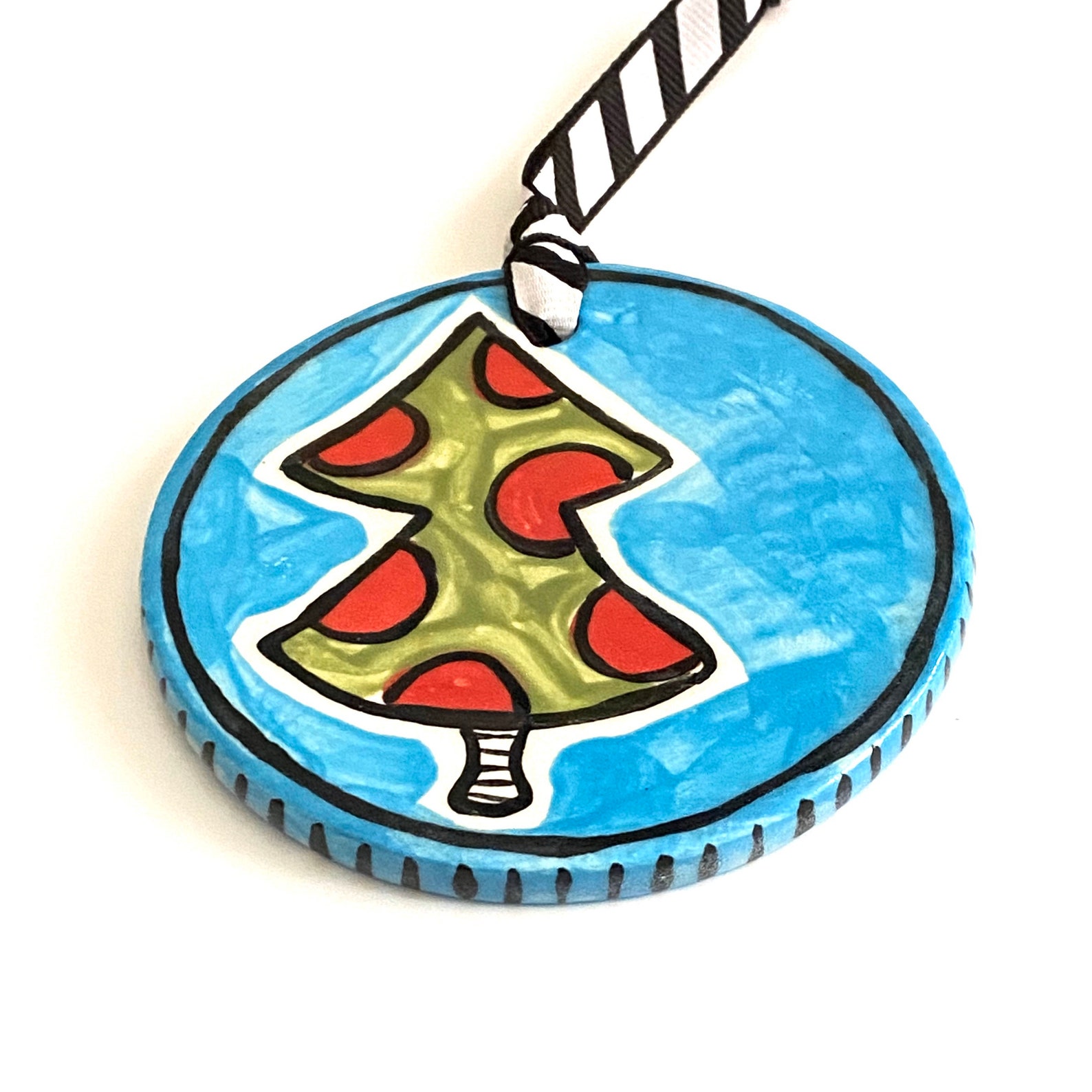 Clay Ornament Funky Christmas Tree Holiday Christmas Etsy