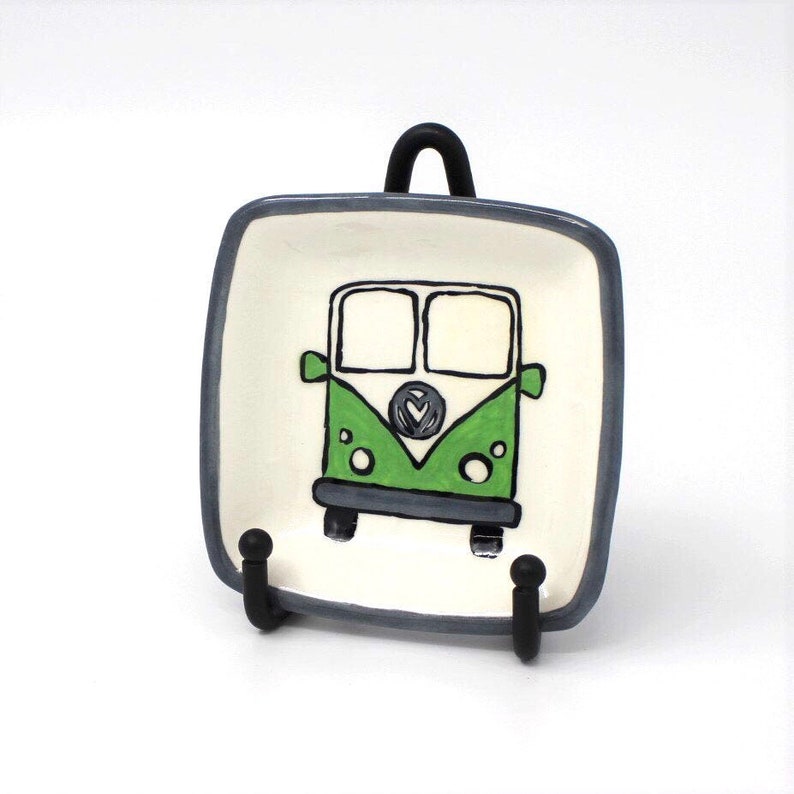 hostess gift hand painted gift card holder cheese ball dish jewelry dish dip bowl green square dish teacher gift key dish VW van