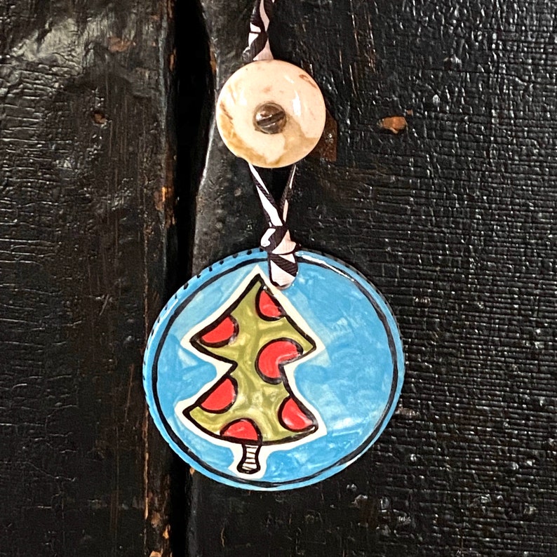 Clay Ornament Funky Christmas Tree Holiday Christmas Etsy