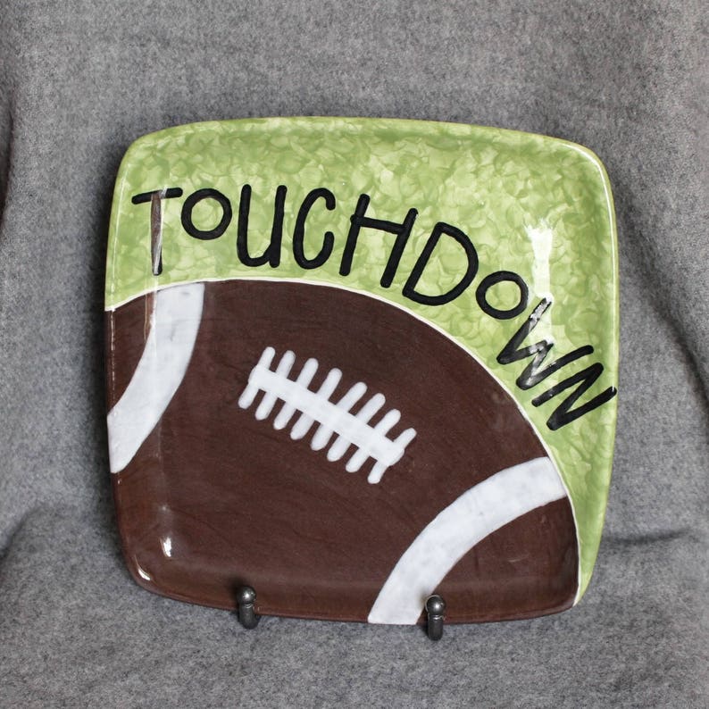 serving dishes tailgating plate super bowl plate football decor football square charger touchdown square platter whimsical pottery