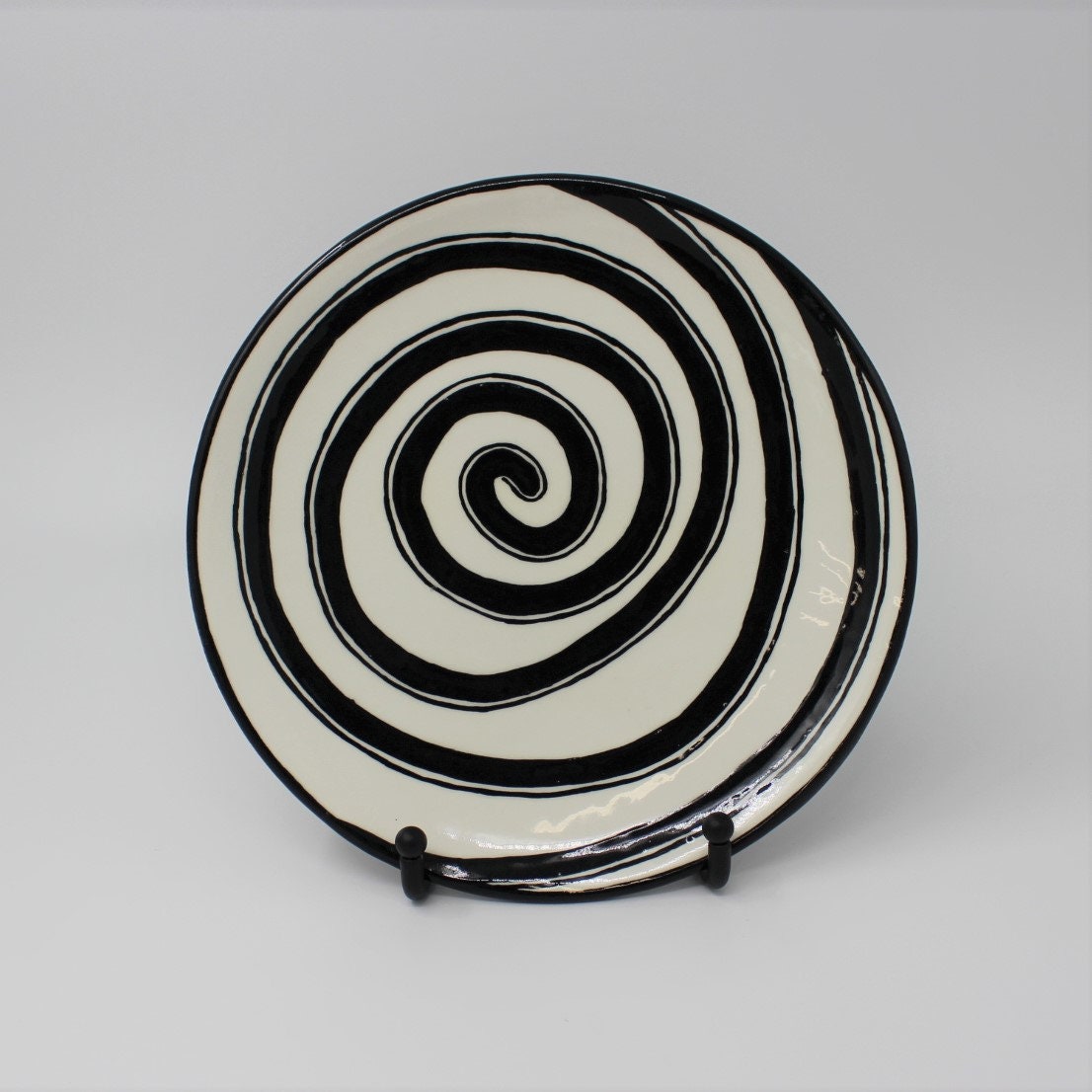 black and white dinner plate hypnotic swirl design funky Etsy