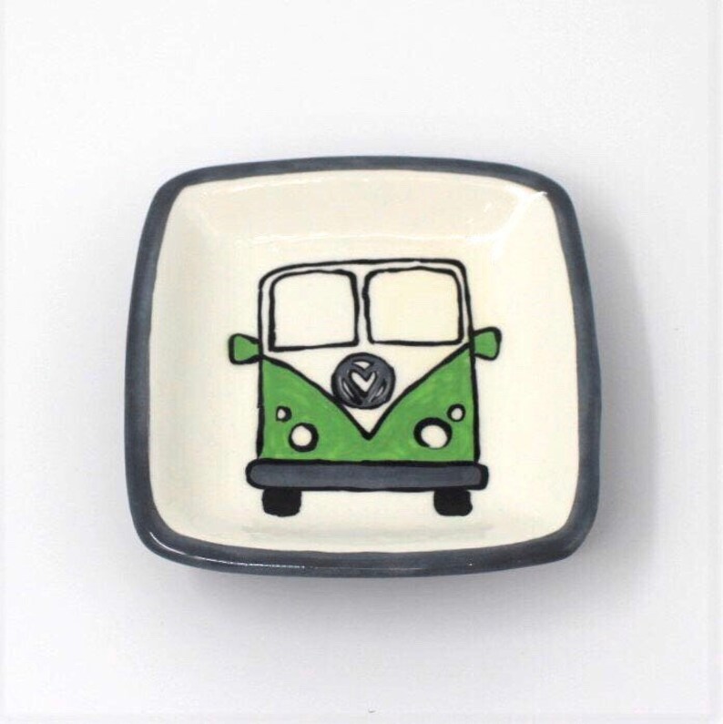 hostess gift hand painted gift card holder cheese ball dish jewelry dish dip bowl green square dish teacher gift key dish VW van