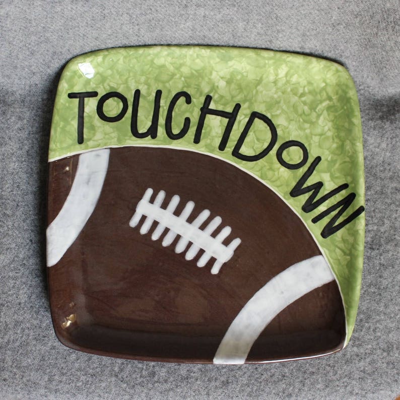 serving dishes tailgating plate super bowl plate football decor football square charger touchdown square platter whimsical pottery