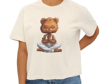 Yoga Bear Boxy T-shirt, Bear T-shirt gift, Teddy-bear tee, Women's Bear TShirt, Women's Yoga T-Shirt, Female Yoga T-Shirt, Cool Gift for Her