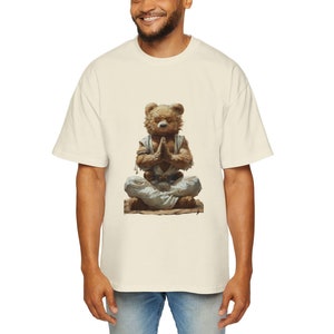 Oversized Men&#39;s Yoga T-Shirt, Oversized Yoga Bear T-shirt, Teddy Bear tee, Oversized Men&#39;s Bear TShirt, Male Yoga T-Shirt, Cool Gift for Him