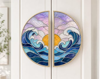 Round Metal Door Knob with Stained Glass Inlay, Tiffany Style Cabinet Handle, Handmade Colorful Glass Pull Knob, Vintage Decorative Hardware