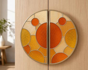 Ronde metalen deurknop met inlegwerk van gebrandschilderd glas, kastgreep in Tiffany-stijl, handgemaakte kleurrijke glazen trekknop, vintage decoratieve hardware