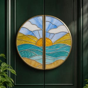 Tirador de puerta redondo de metal con incrustaciones de vidrieras, tirador de armario estilo Tiffany, pomo de cristal colorido hecho a mano, herrajes decorativos vintage.