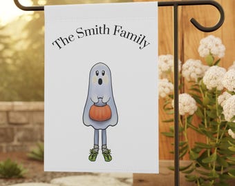 Gepersonaliseerde Halloween-familietuinvlag | Spookbanner | Herfstdecoratie | Buitendecoratie | Seizoensgebonden tuinbord