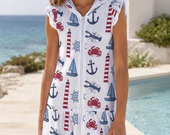 Nautical Girls' Hooded Beach Cover-Up