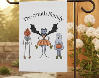 Gepersonaliseerde Halloween-tuinbanner: familienaam herfstdecor
