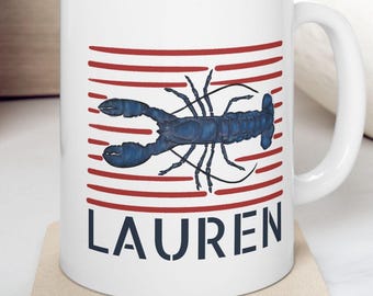 Caneca de café de cerâmica personalizada com lagosta, decoração náutica