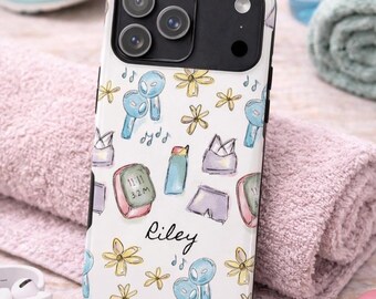 Personligt Doodle iPhone-skal, blommönster, eget namn