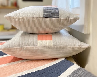 Modern Quilted Pillow covers -  CHALKBOARD + CORAL