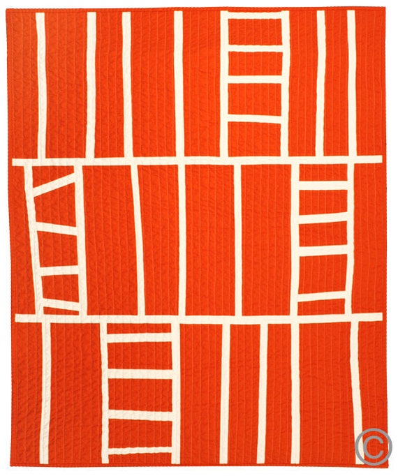 Items similar to Contemporary Small Quilt Tangerine Ladders on Etsy