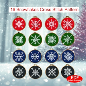 16 Snowflake Christmas Ornament Cross Stitch Patterns. Small for 3&quot; hoop