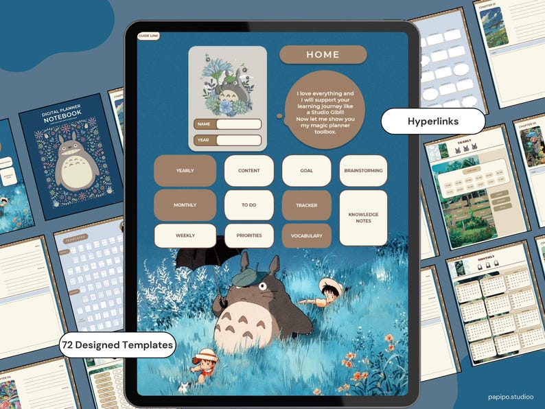Studio Ghibli Digital Planner | Hyperlinked PDF Notebook (Instant Download) afbeelding 4