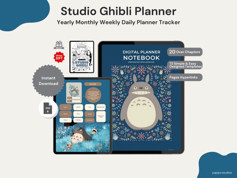Studio Ghibli Digital Planner | Hyperlinked PDF Notebook (Instant Download) afbeelding 2