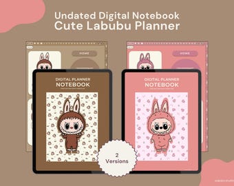 Cute Labubu Brown & Pink Digital Planner Bundle – 570+ Hyperlinked Pages | Undated PDF for Goodnotes, Notability, iPad, or Android tablets