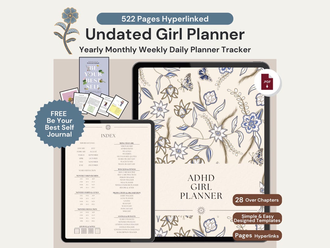 Girl Planner All-in-one Undated Digital Planner Daily, Weekly, Monthly ...