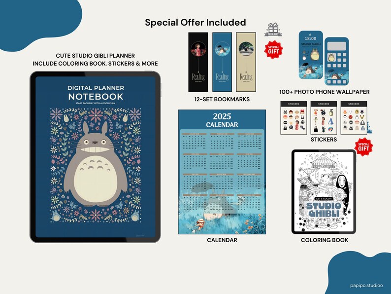 Studio Ghibli Digital Planner | Hyperlinked PDF Notebook (Instant Download) afbeelding 3