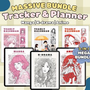 Planificador de K-Dramas de Anime y Manga: Organizador de diario de seguimiento (PDF imprimible) con calendario sin fecha