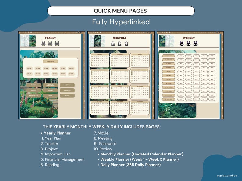 Studio Ghibli Digital Planner | Hyperlinked PDF Notebook (Instant Download) afbeelding 8