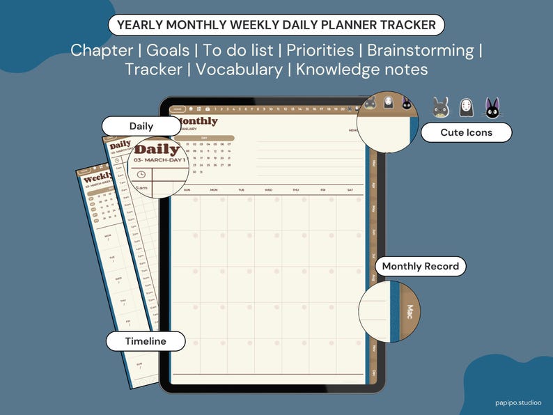 Studio Ghibli Digital Planner | Hyperlinked PDF Notebook (Instant Download) afbeelding 5